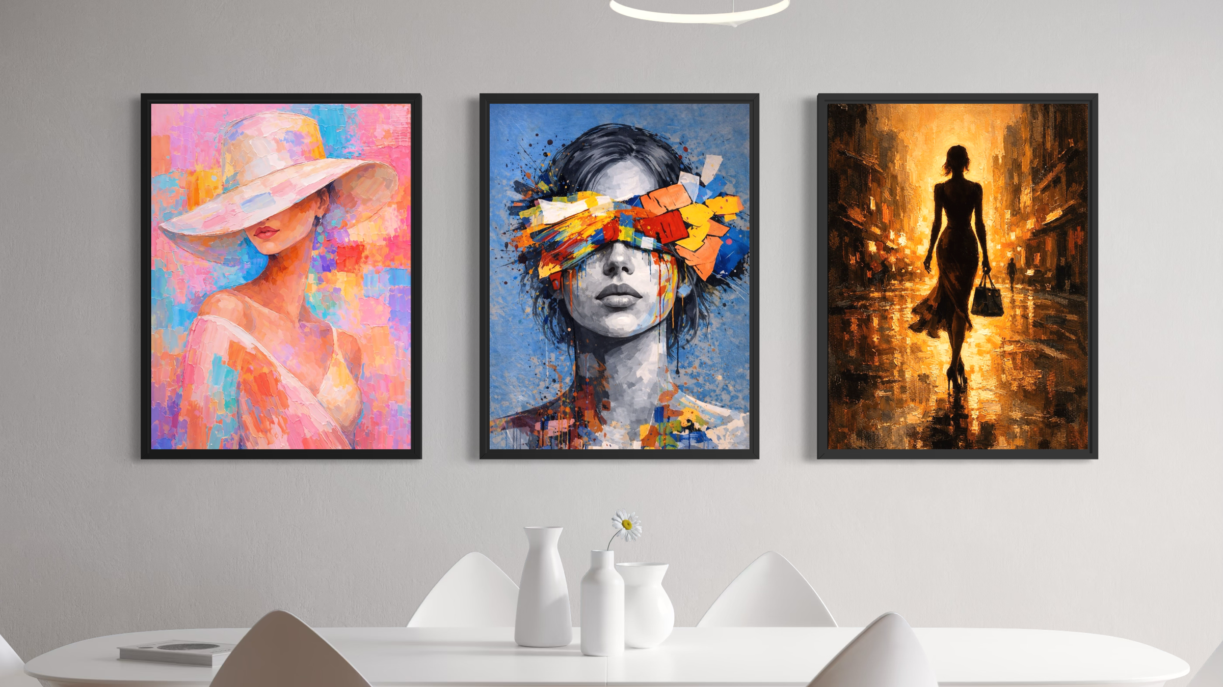 tableaux modernes et art contemporain dans un salon design pour décoration intérieure haut de gamme