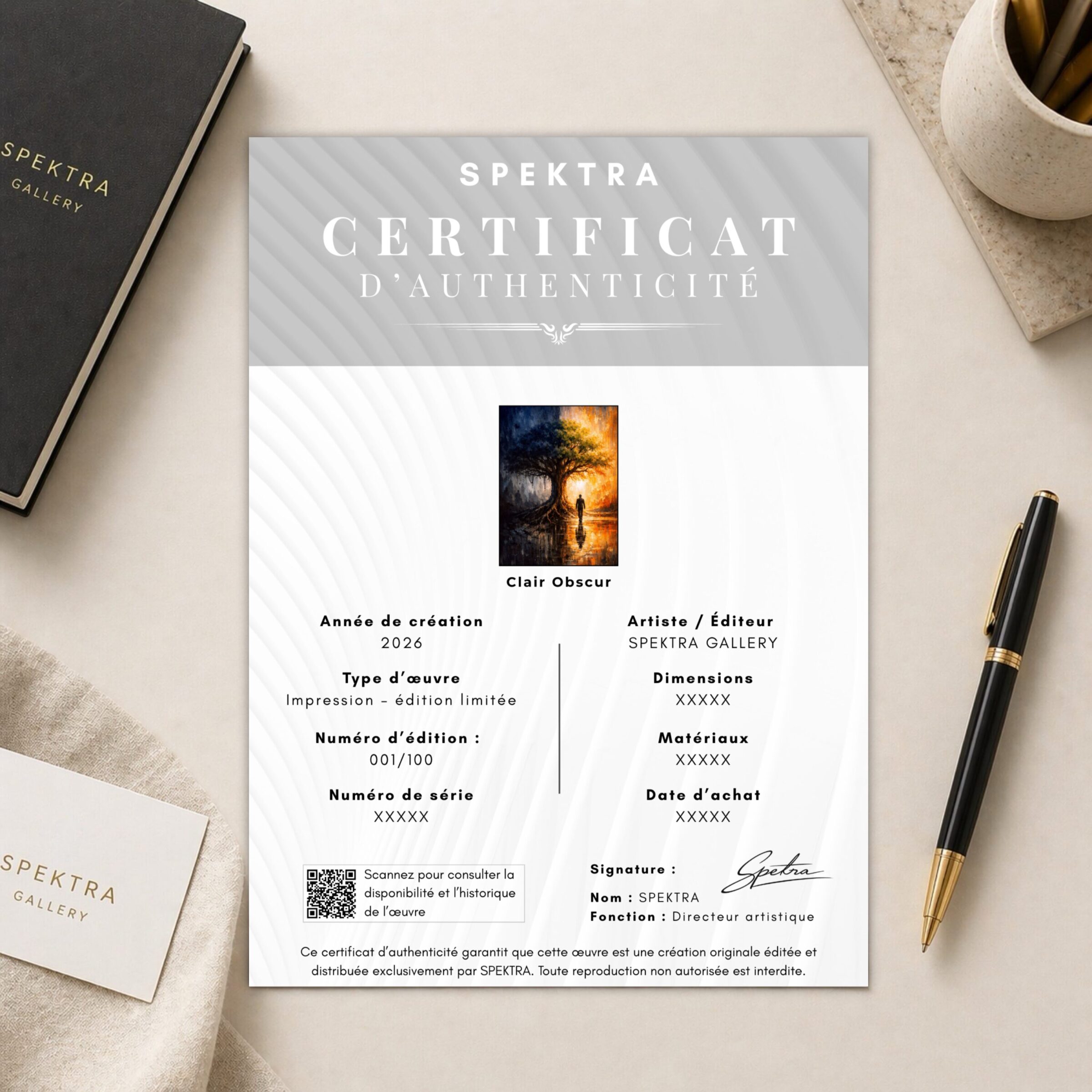Tableau Clair Obscur – Entre Ombre et Lumière certificat d’authenticité tableau clair obscur spektra gallery