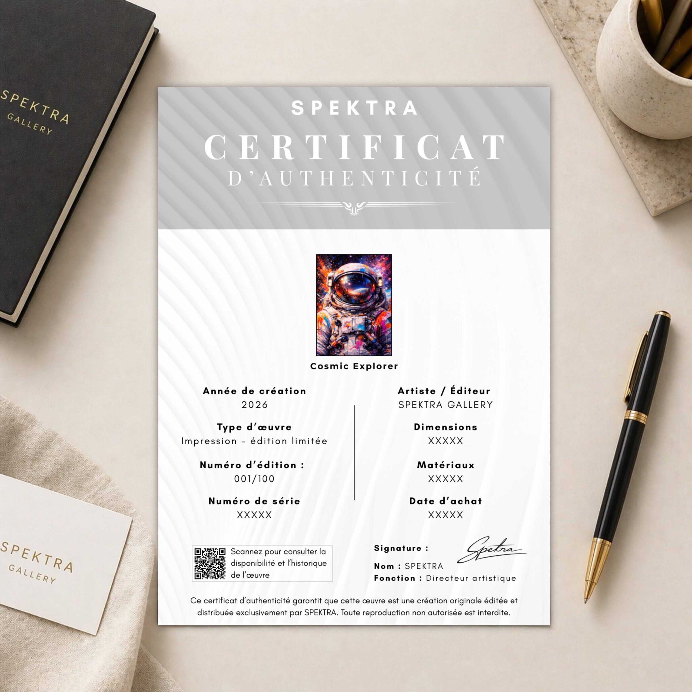 Tableau Astronaute Pop Art – Cosmic Explorer certificat authenticité tableau astronaute cosmic explorer édition limitée spektra