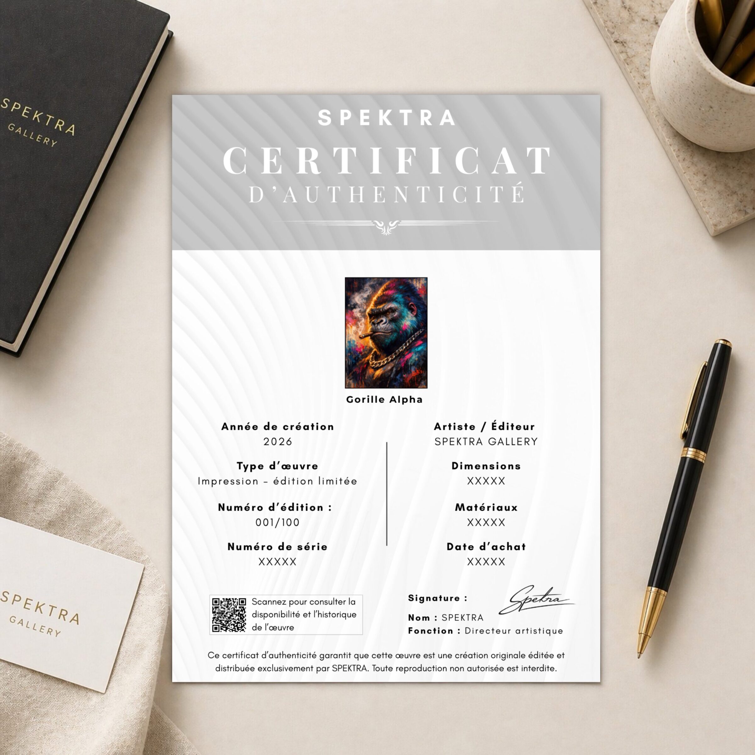 Tableau Gorille Alpha – Art urbain moderne et puissance animale certificat authenticité tableau gorille alpha édition limitée spektra gallery
