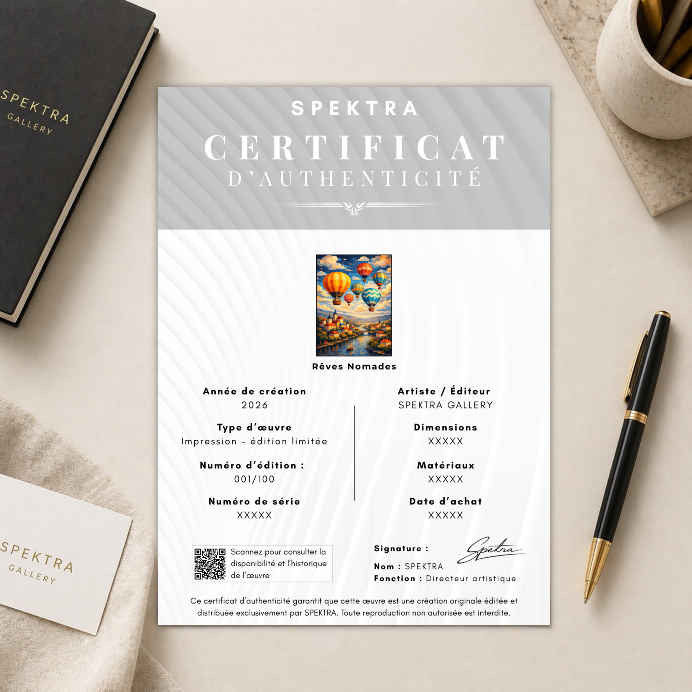 certificat authenticite tableau rêves nomades SPEKTRA