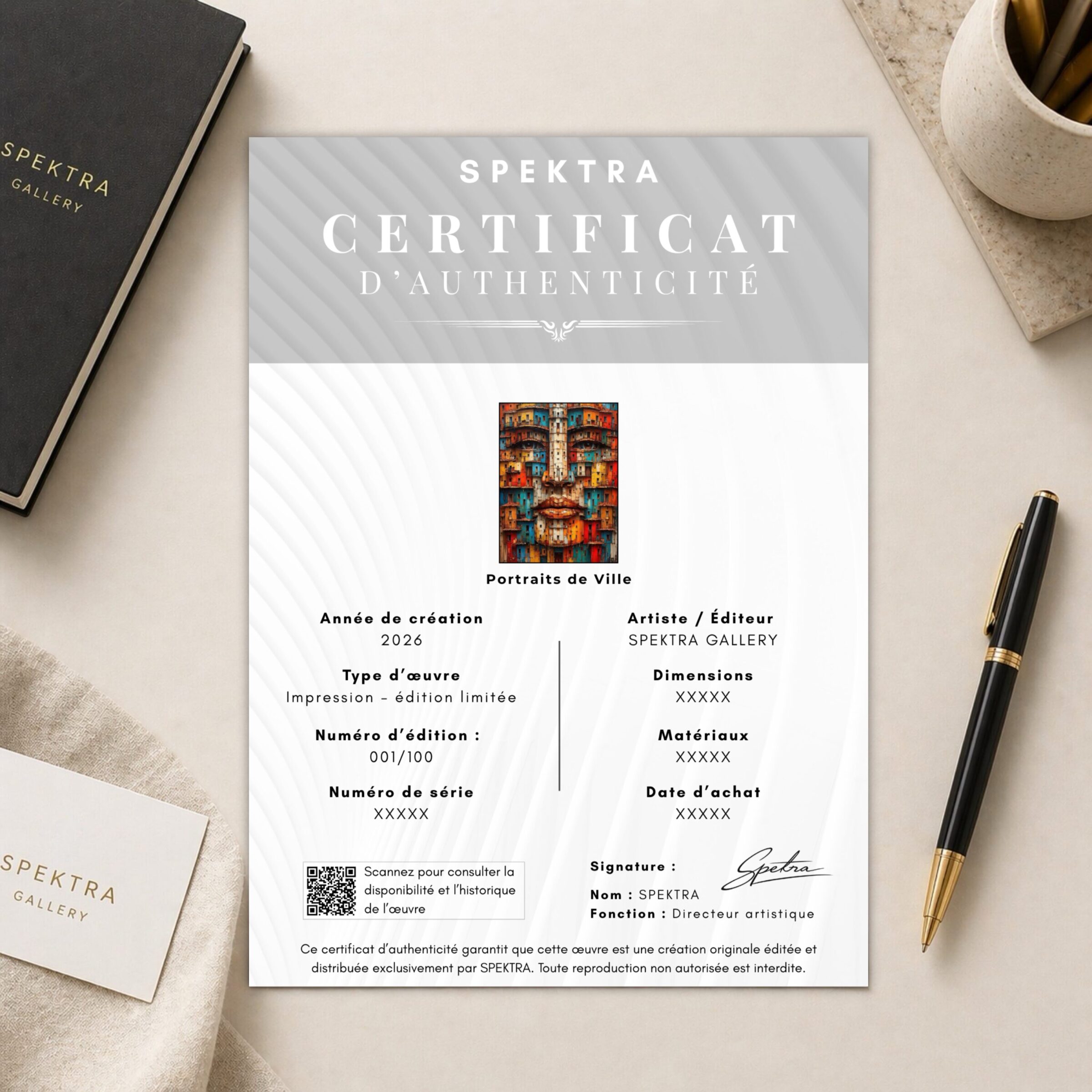 certificat authenticité tableau architecture urbaine Portraits de Ville édition limitée SPEKTRA