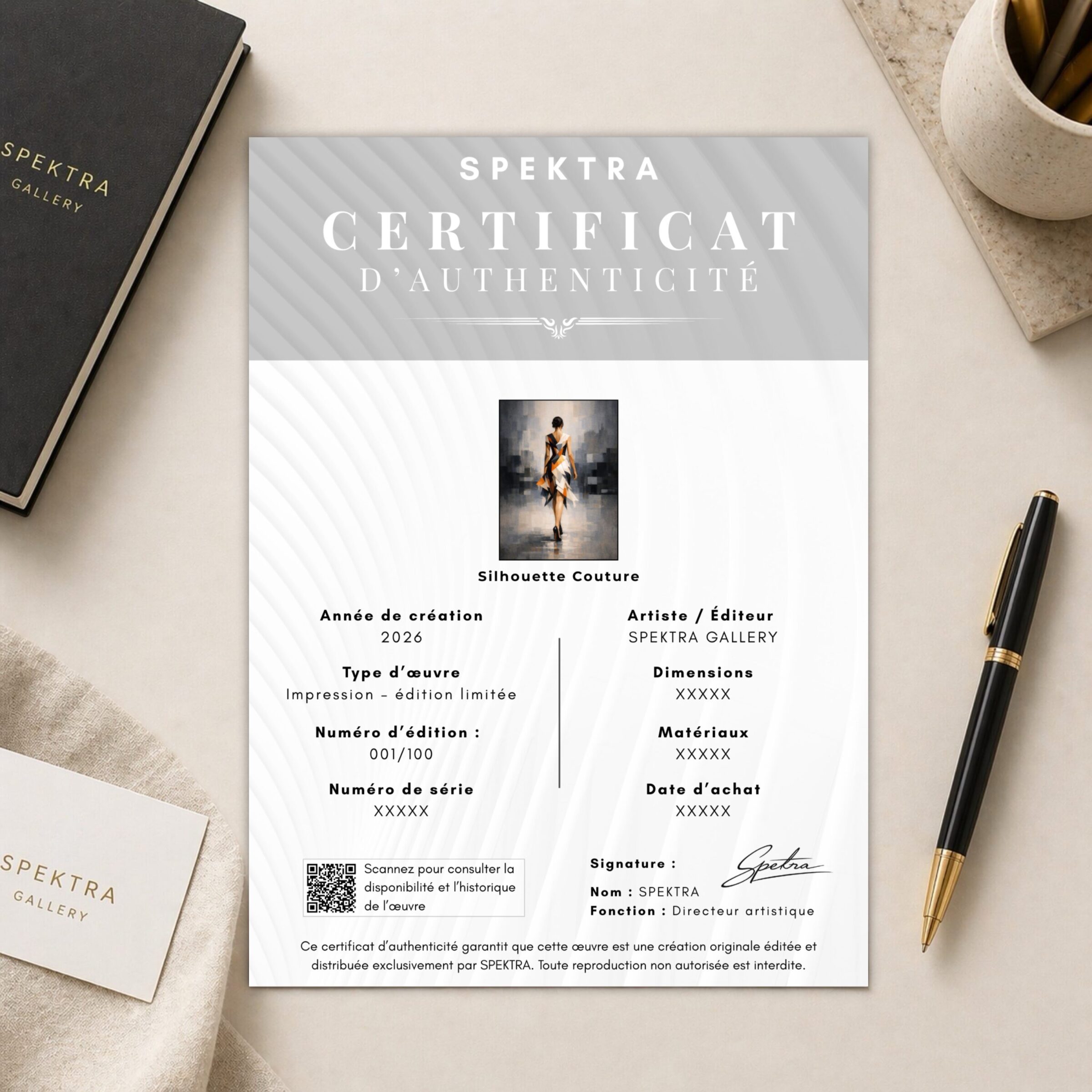 certificat authenticité tableau femme abstraite silhouette couture spektra