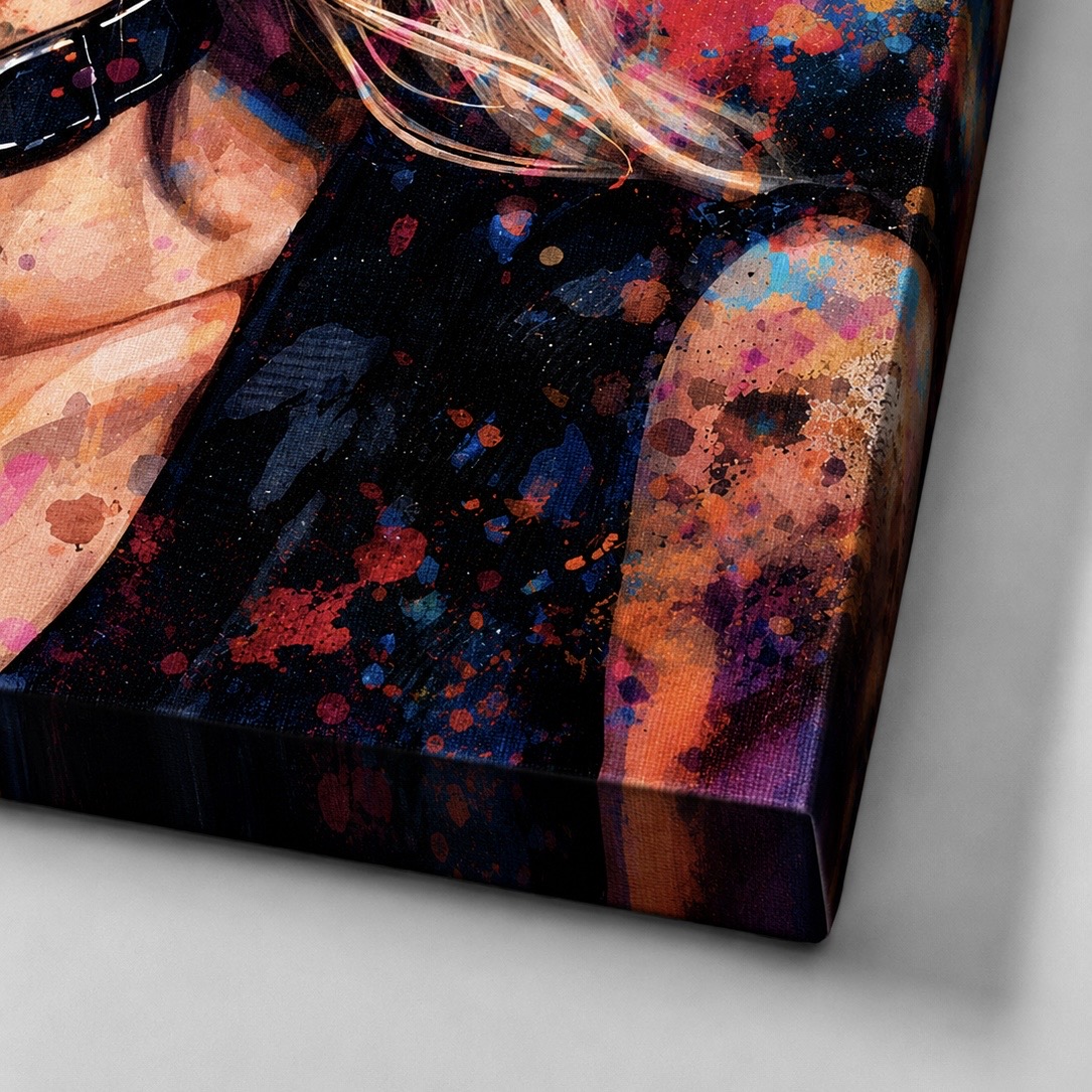 détail impression canvas tableau portrait femme moderne texture toile premium artistique