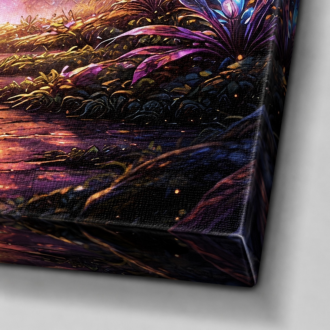 Tableau Horizon Galactique – Art futuriste et cosmique detail tableau horizon galactique impression canvas finition premium futuriste neon