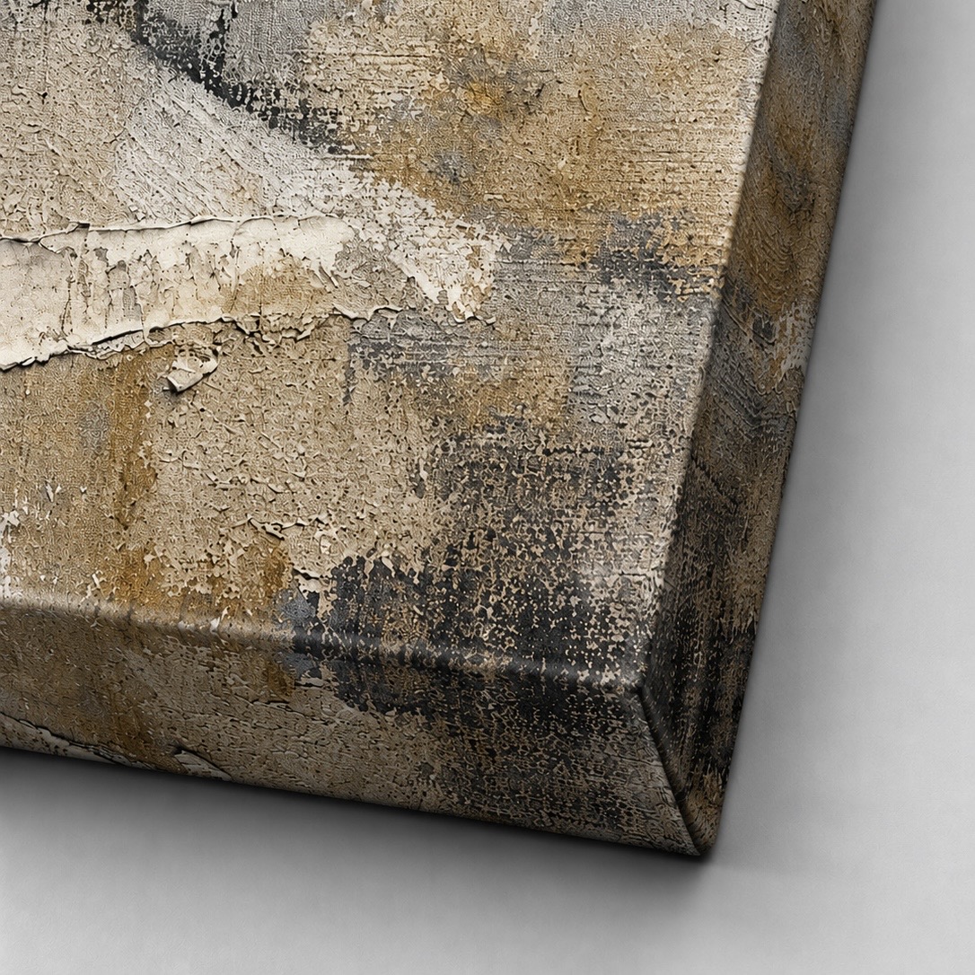 Détail texture tableau abstrait doré avec finition artistique premium sur toile