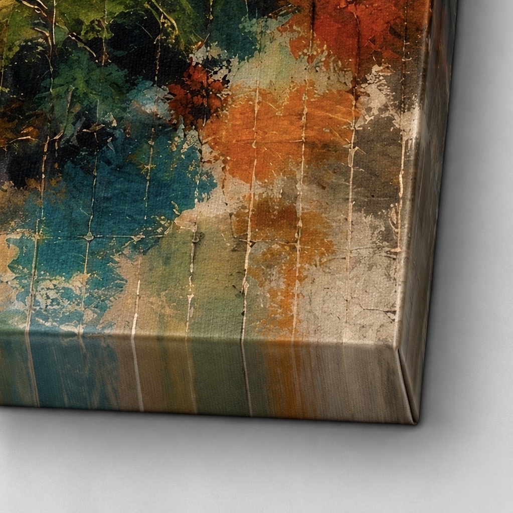 Tableau Évasion Tropicale – Village Jungle Contemporain detail toile tableau evasion tropicale texture artistique contemporaine