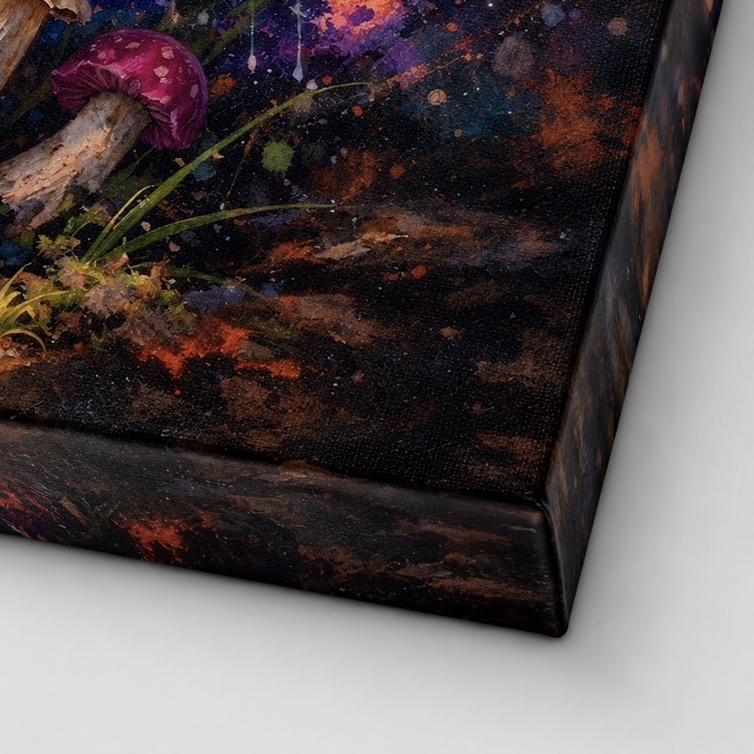 détail texture toile tableau éveil fongique finition premium
