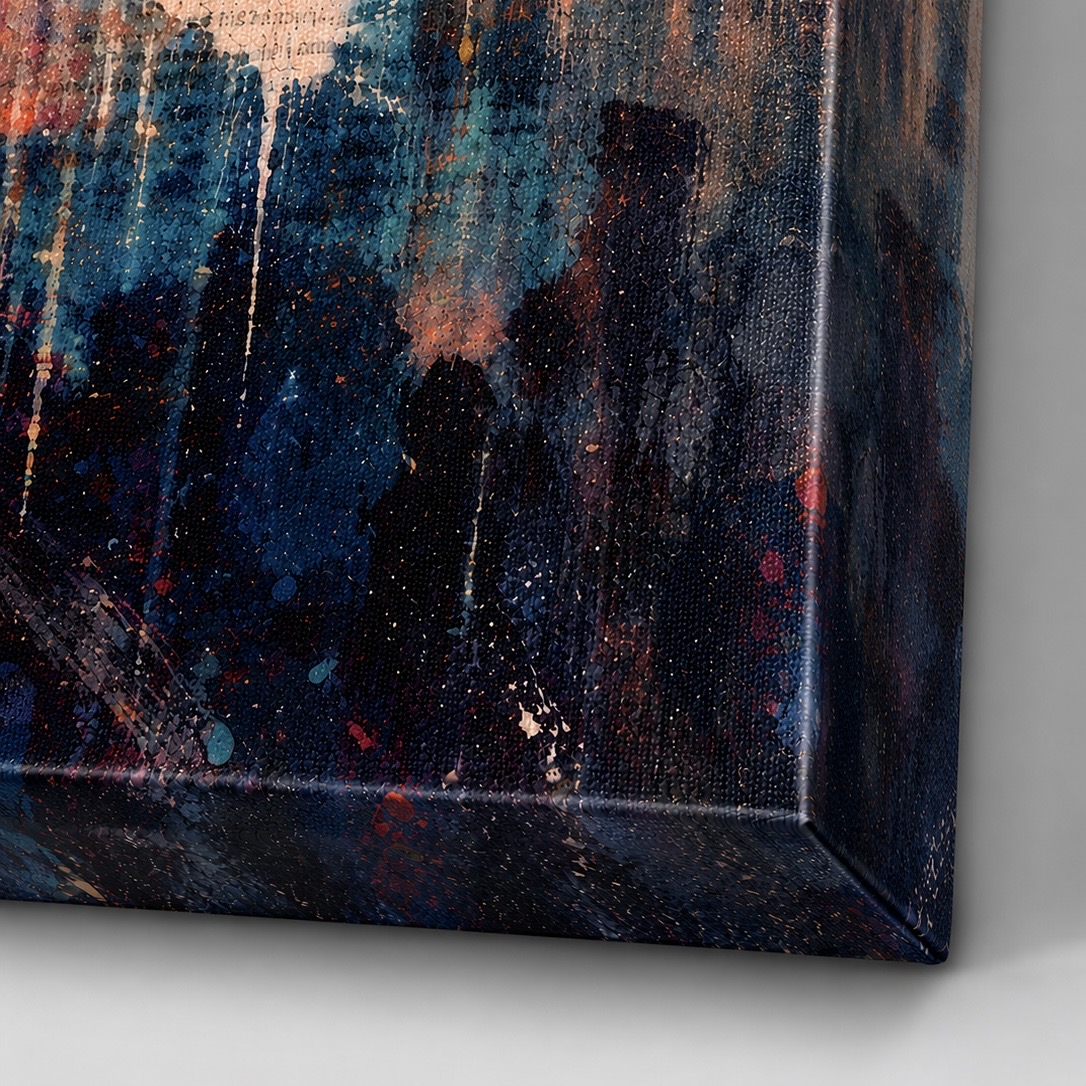 detail toile tableau abstrait contemporain avec texture artistique premium et finitions colorees