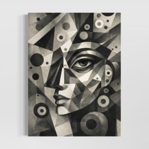 tableau visage abstrait geometrique noir et blanc style cubiste moderne