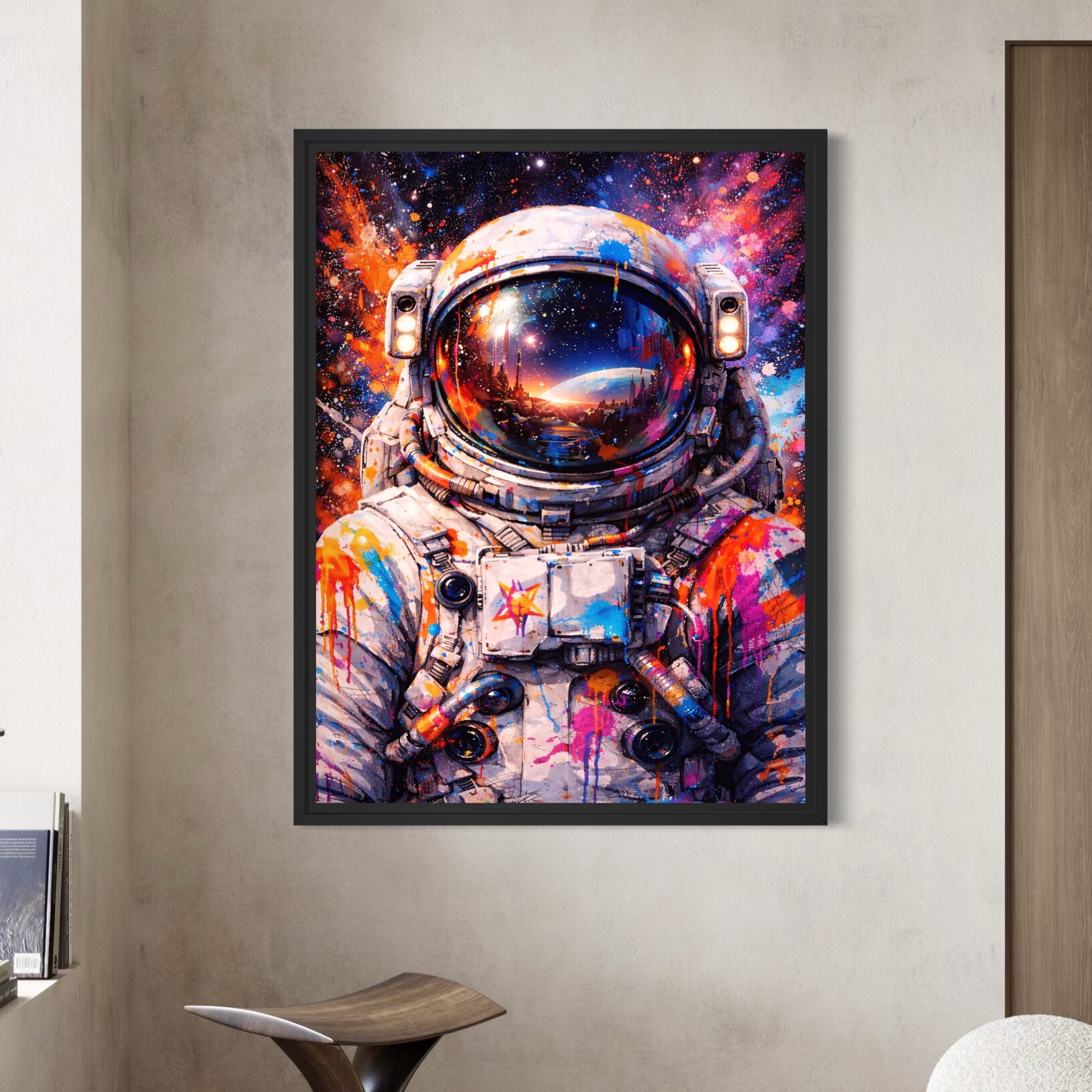 Tableau Astronaute Pop Art – Cosmic Explorer tableau astronaute espace pop art moderne galaxie cosmique décoration murale futuriste