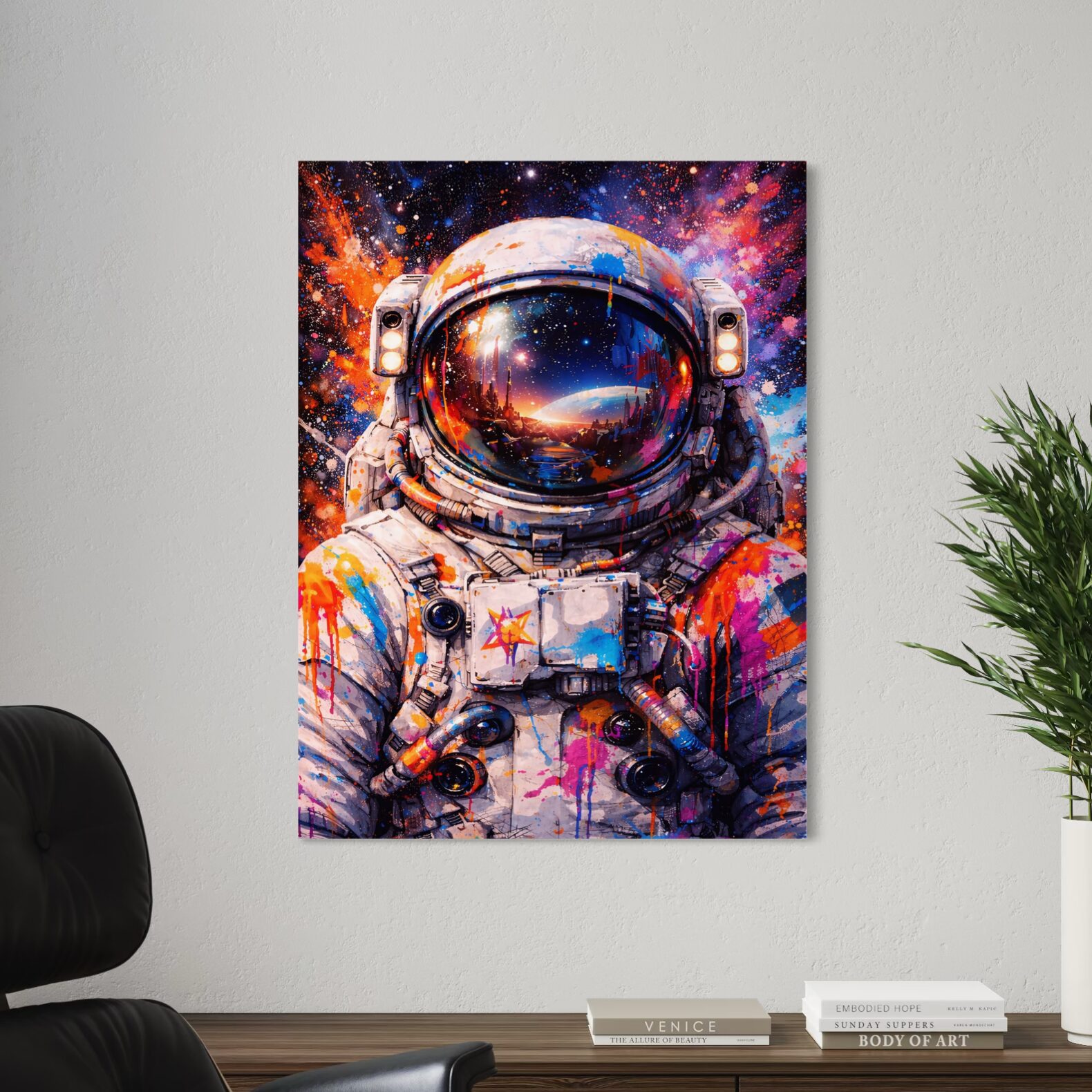 Tableau Astronaute Pop Art – Cosmic Explorer tableau astronaute espace street art moderne galaxie cosmique décoration murale contemporaine