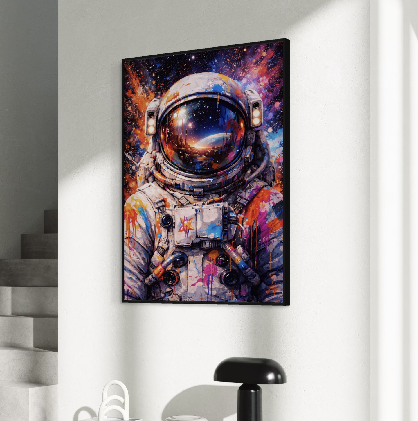 Tableau Astronaute Pop Art – Cosmic Explorer tableau astronaute futuriste espace pop art galaxie décoration murale moderne