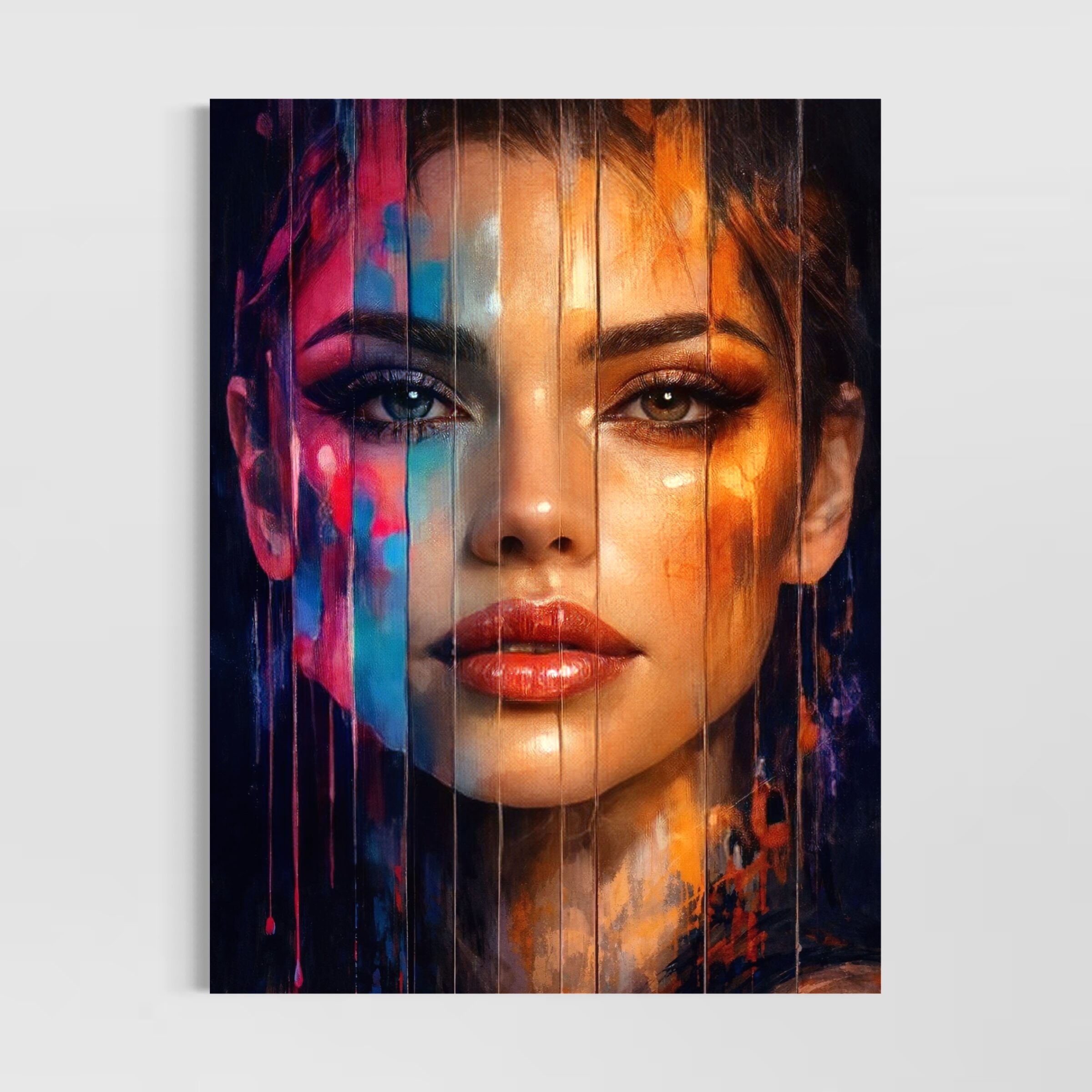 Tableau Beauté Fragmentée – Portrait abstrait moderne et lumineux tableau portrait femme abstrait moderne art contemporain couleurs lumineuses décoration murale design