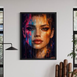 Accueil tableau beauté fragmentée portrait femme art contemporain avec cadre noir décoration moderne