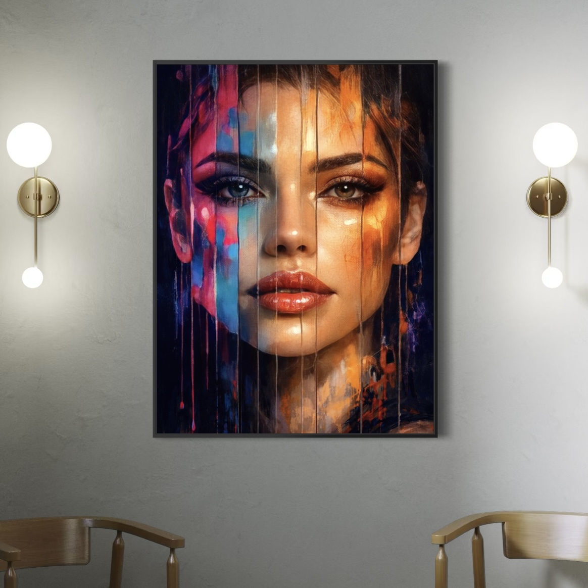 Tableau Beauté Fragmentée – Portrait abstrait moderne et lumineux tableau beauté fragmentée portrait femme art contemporain décoration murale moderne avec éclairage design