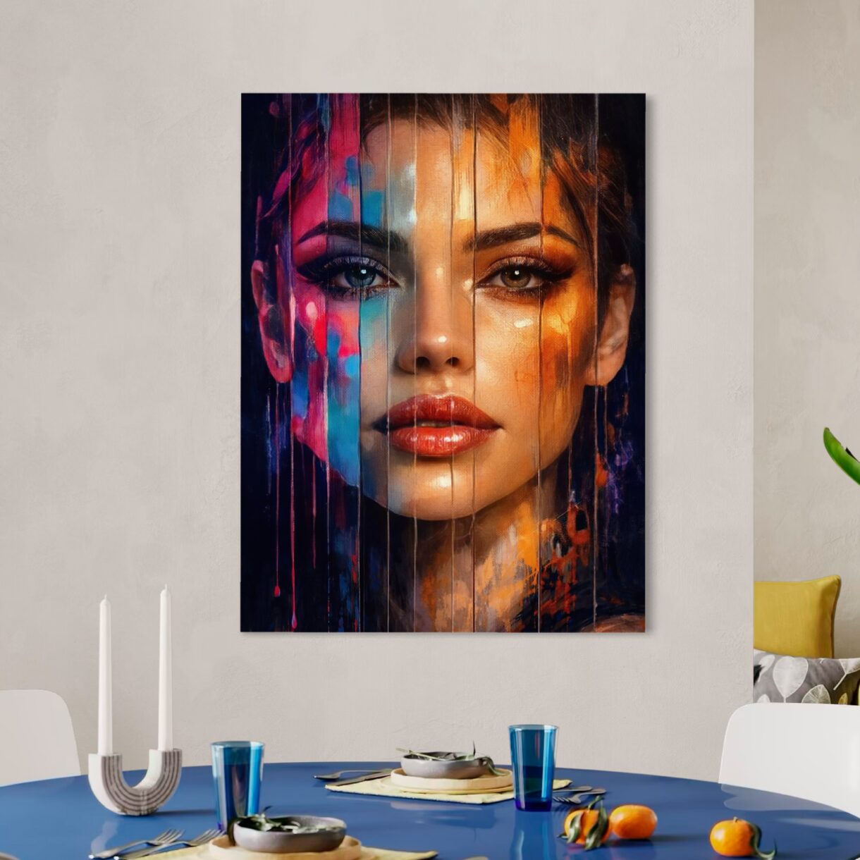Tableau Beauté Fragmentée – Portrait abstrait moderne et lumineux tableau beauté fragmentée portrait femme art contemporain décoration murale moderne salle à manger