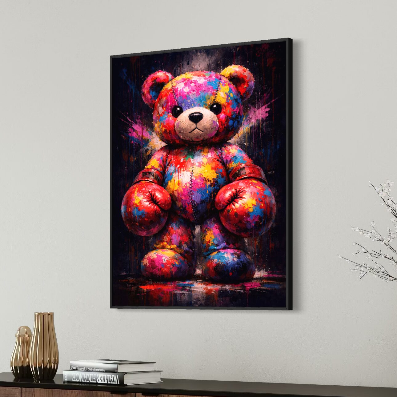 Tableau Boxing Teddy – Street art coloré et pop art contemporain tableau boxing teddy ours pop art coloré décoration murale street art moderne contemporain
