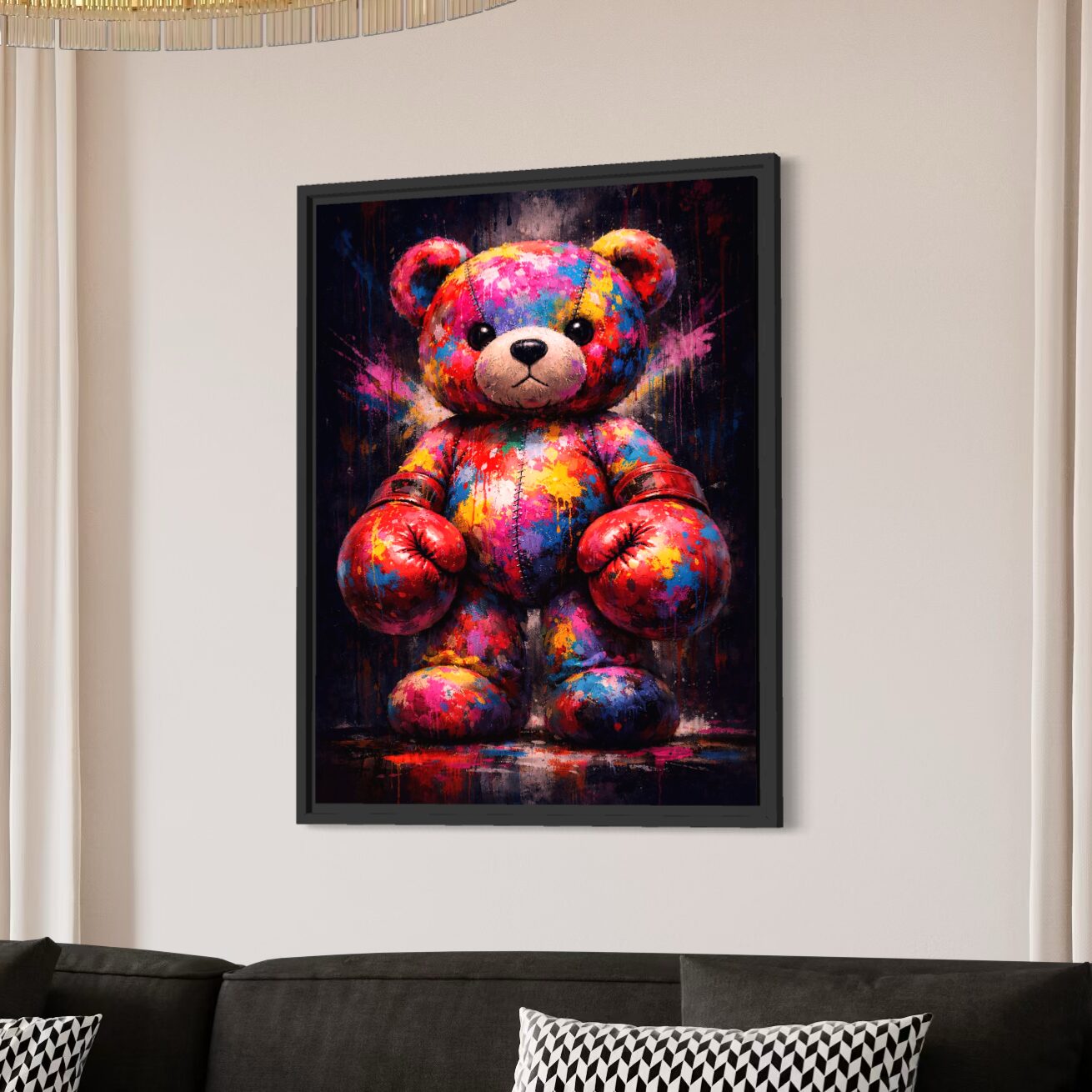 Tableau Boxing Teddy – Street art coloré et pop art contemporain tableau boxing teddy ours boxeur coloré pop art décoration murale moderne street art
