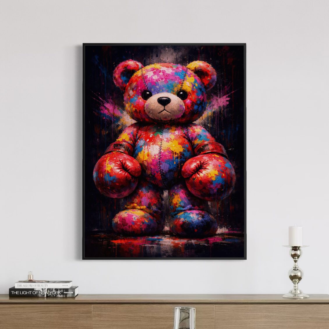 Tableau Boxing Teddy – Street art coloré et pop art contemporain tableau boxing teddy ours coloré pop art décoration murale street art contemporain