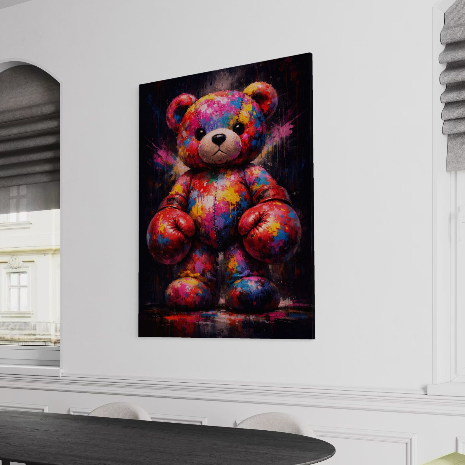 Tableau Boxing Teddy – Street art coloré et pop art contemporain tableau boxing teddy pop art ours coloré décoration murale moderne street art contemporain