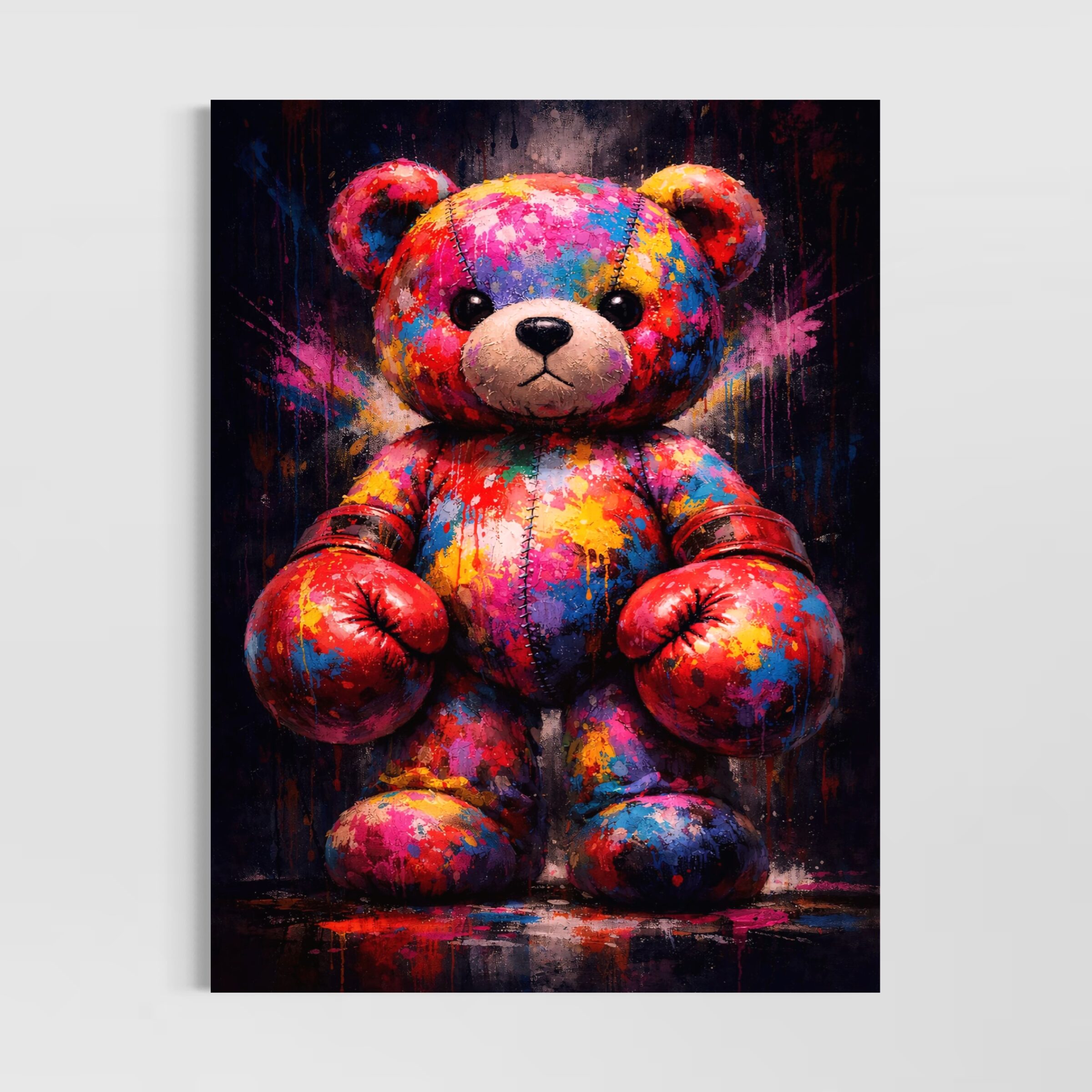 Tableau Boxing Teddy – Street art coloré et pop art contemporain tableau boxing teddy street art coloré ours boxeur pop art décoration murale moderne