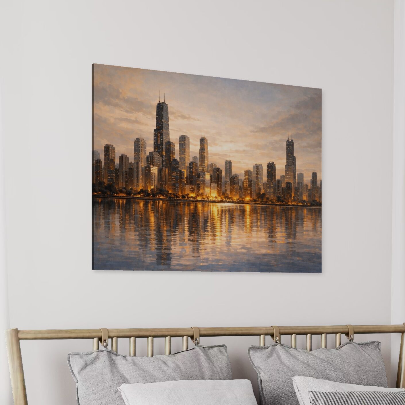 Tableau Chicago Skyline – Lumières Urbaines Contemporaines tableau chicago skyline chambre moderne panorama urbain lumineux