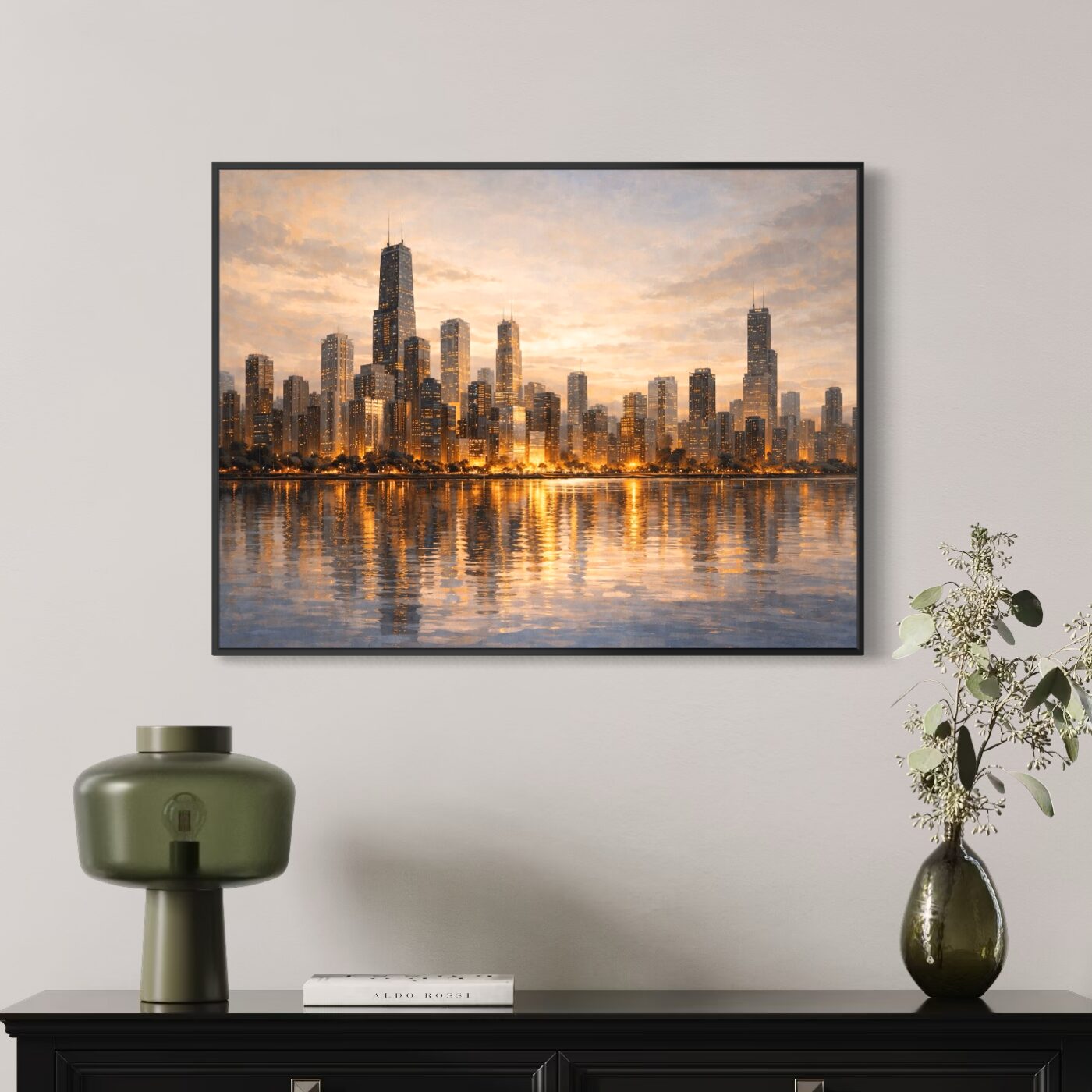 Tableau Chicago Skyline – Lumières Urbaines Contemporaines tableau chicago skyline encadre decoration moderne reflets lumineux