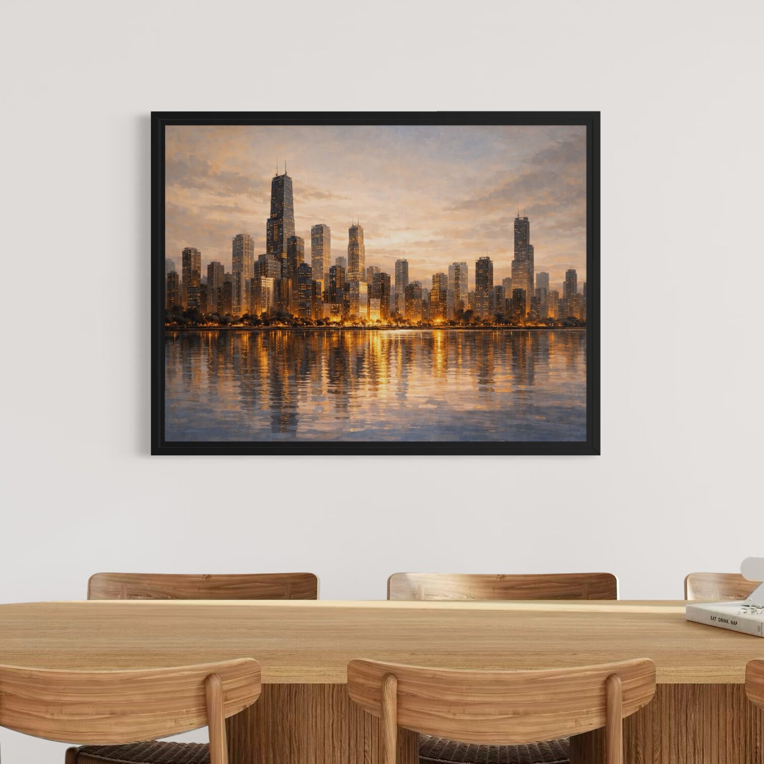 Tableau Chicago Skyline – Lumières Urbaines Contemporaines tableau chicago skyline encadre contemporain reflets urbains lumineux