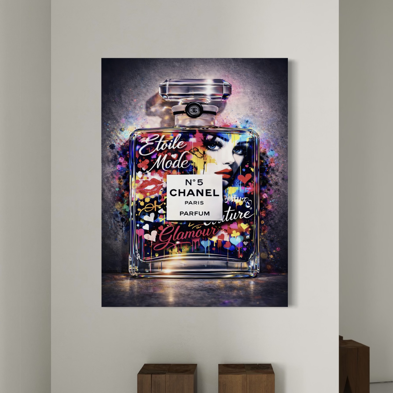 tableau parfum chanel pop art glamour décoration murale colorée