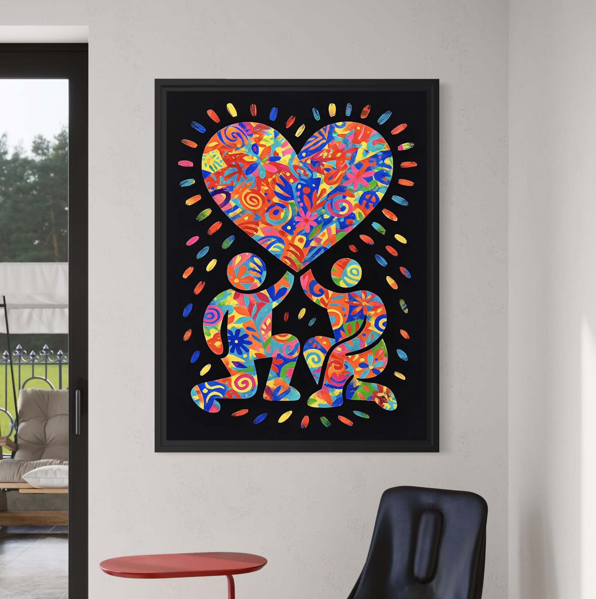 tableau couple amour pop art encadré décoration murale moderne art contemporain street art