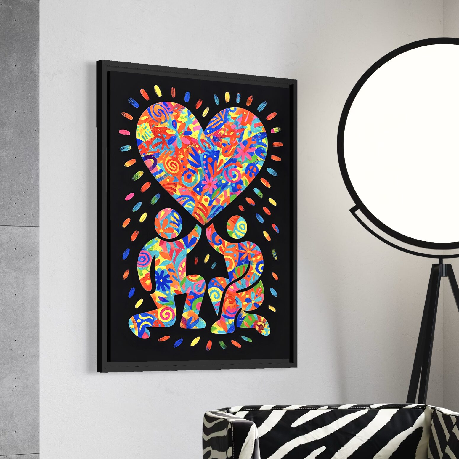 tableau couple amour pop art encadré décoration murale moderne street art contemporain