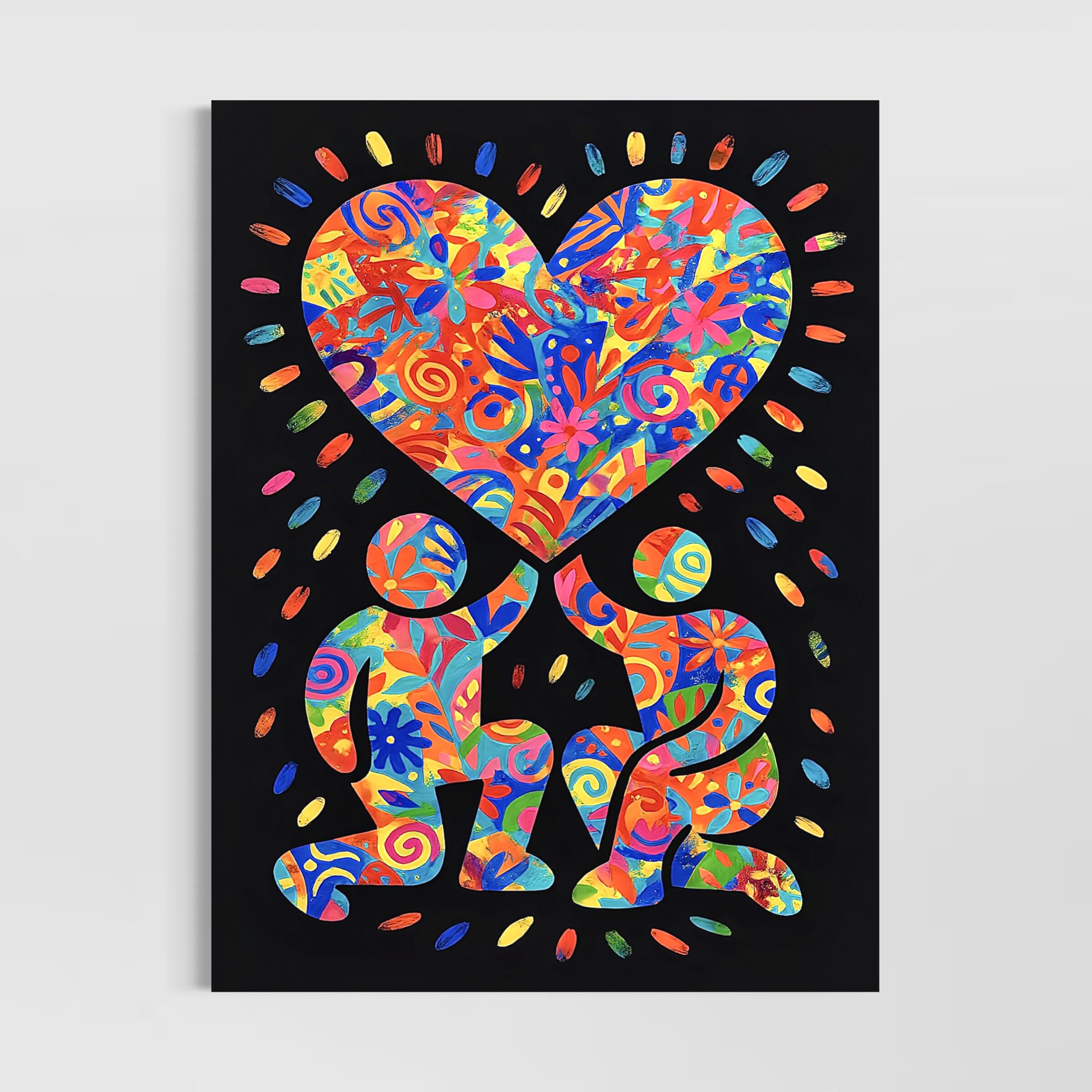 tableau couple amour pop art cœur coloré street art décoration murale moderne