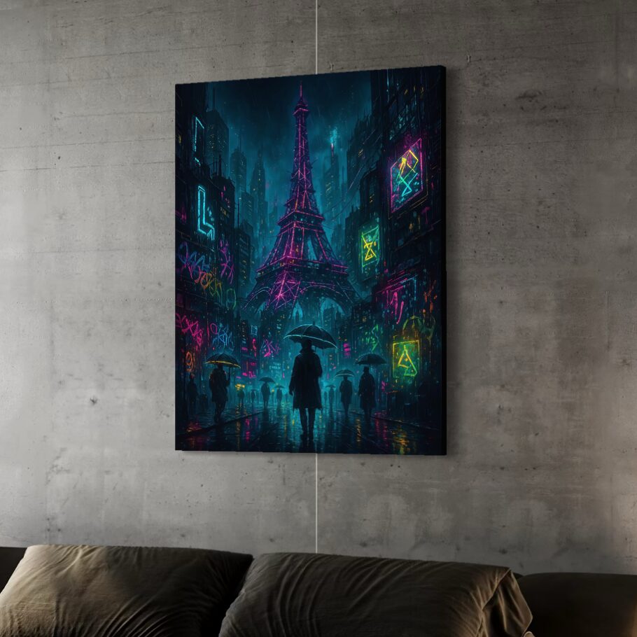 Tableau Tour Eiffel Cyberpunk – Cyber Paris tableau cyberpunk paris neon tour eiffel décoration murale futuriste