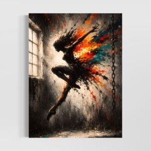 tableau danse moderne silhouette mouvement explosion couleurs art abstrait decoration murale contemporaine