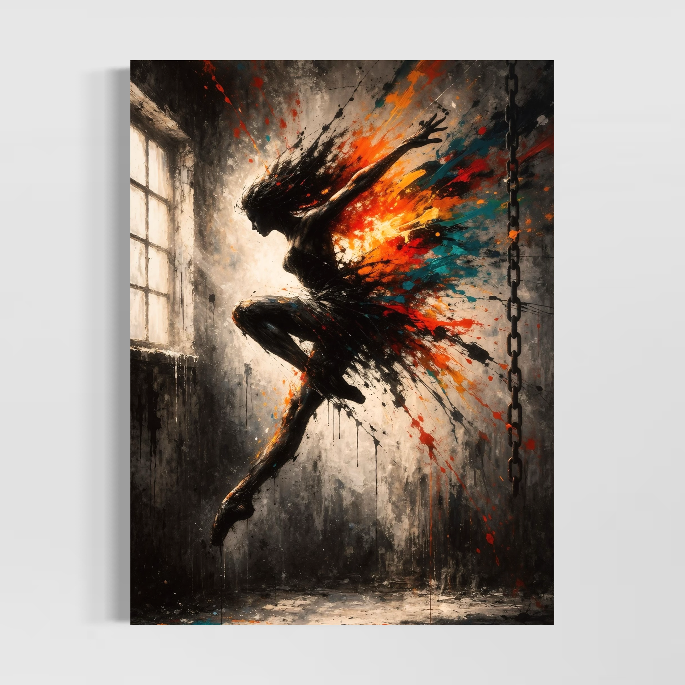 Tableau danse moderne – Évasion en Éclats art abstrait tableau danse moderne silhouette mouvement explosion couleurs art abstrait decoration murale contemporaine
