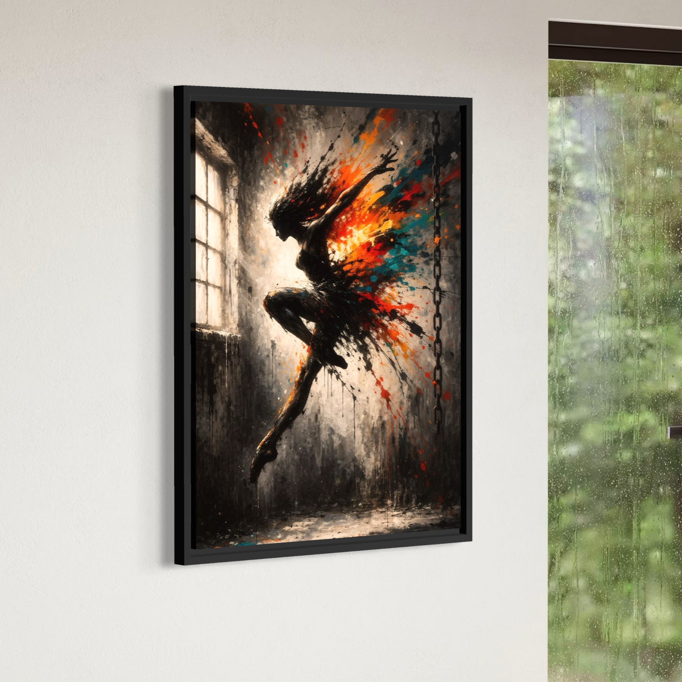 Tableau danse moderne – Évasion en Éclats art abstrait tableau danse moderne evasion en eclats mur pres fenetre lumiere naturelle decoration interieur