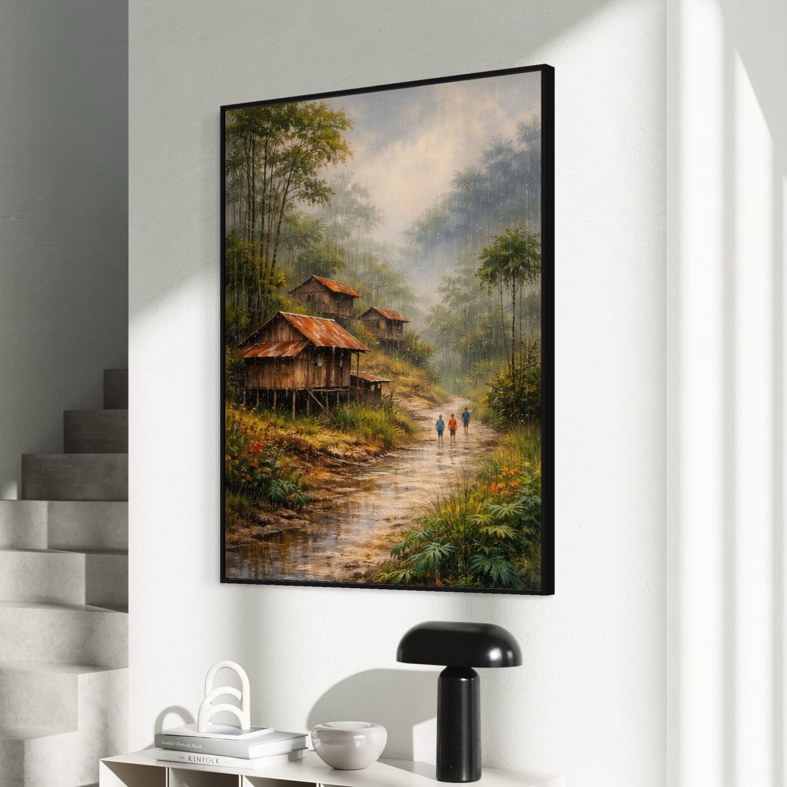 Tableau Paysage Asiatique – Lueur d’Asie tableau décoration village asiatique rivière nature zen contemporain