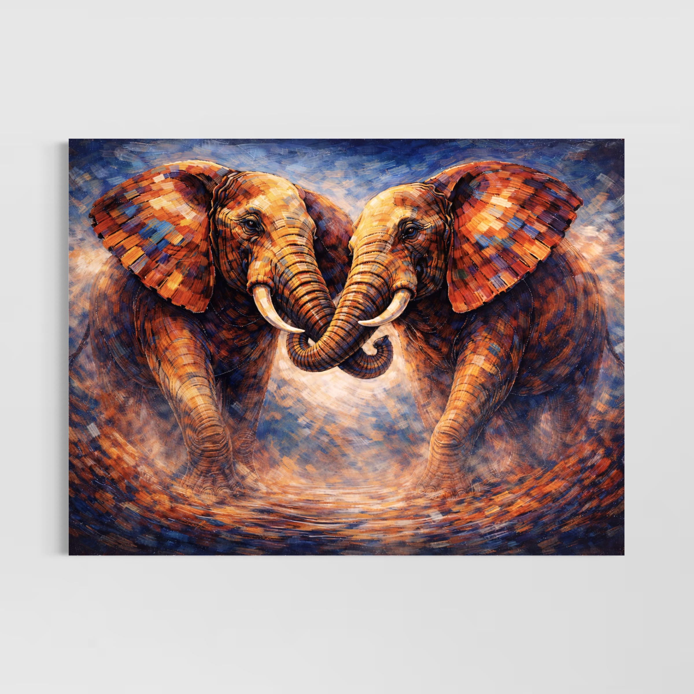 tableau éléphants colorés art animalier contemporain déco murale