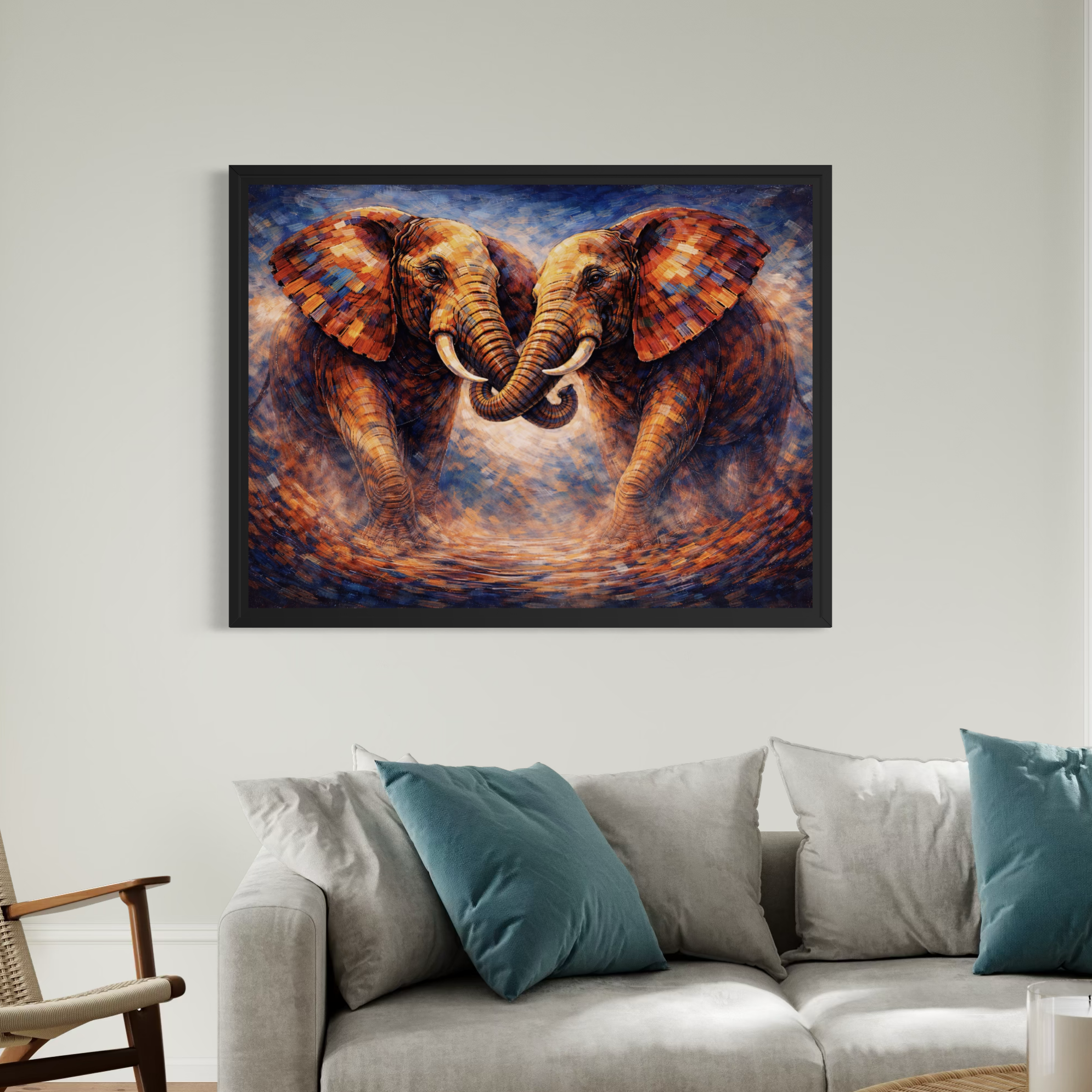 tableau éléphants art animalier coloré décoration murale moderne