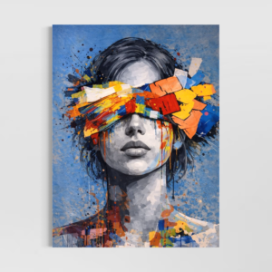 tableau femme abstrait contemporain colore avec peinture artistique moderne et decoration murale design
