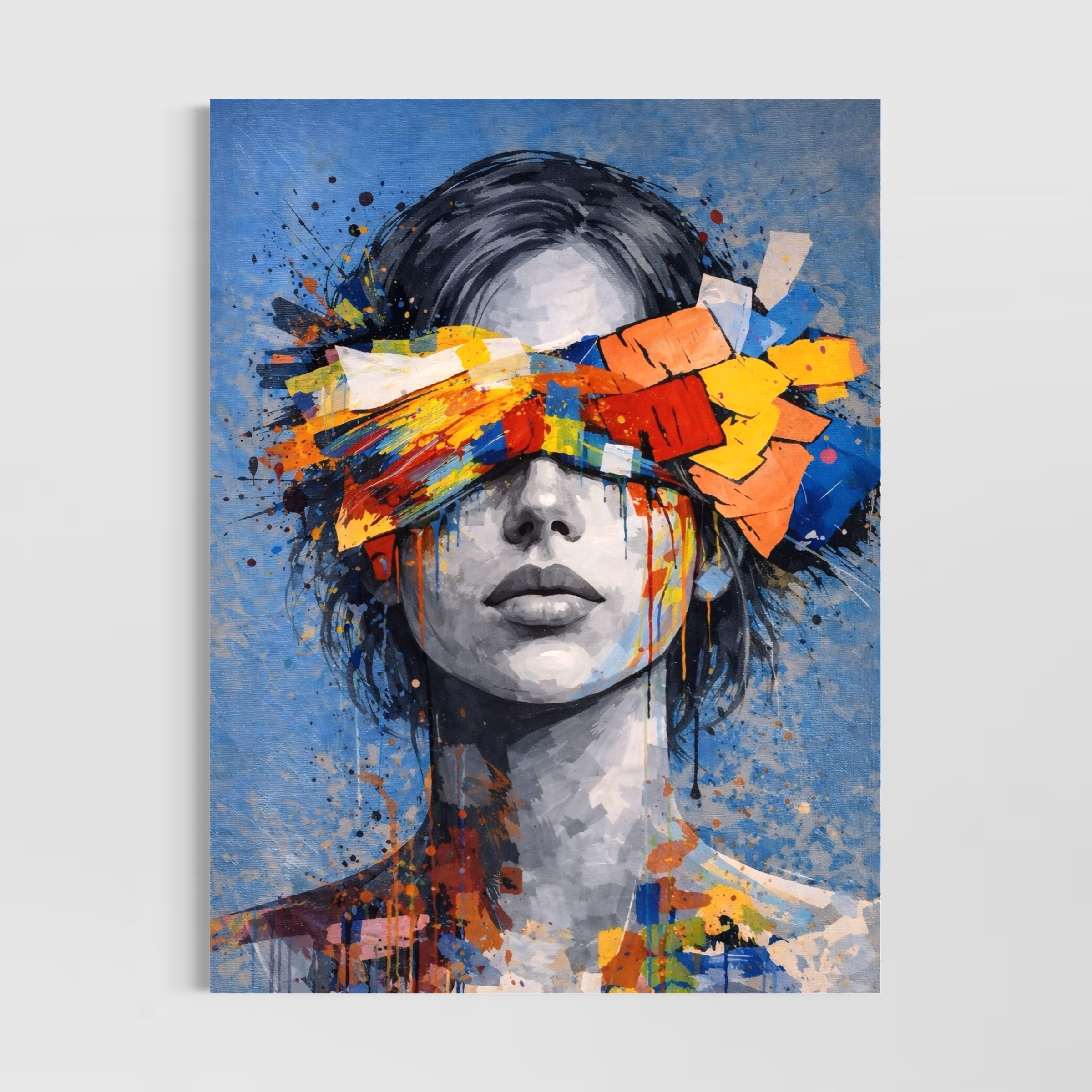 Tableau Éclat Mental contemporain coloré tableau femme abstrait contemporain colore avec peinture artistique moderne et decoration murale design