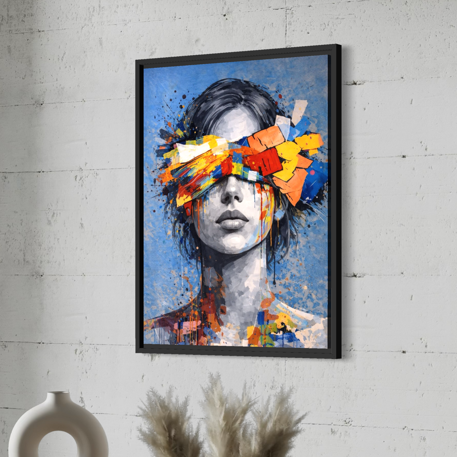 Tableau Éclat Mental contemporain coloré tableau femme abstrait contemporain colore avec style street art et decoration murale moderne