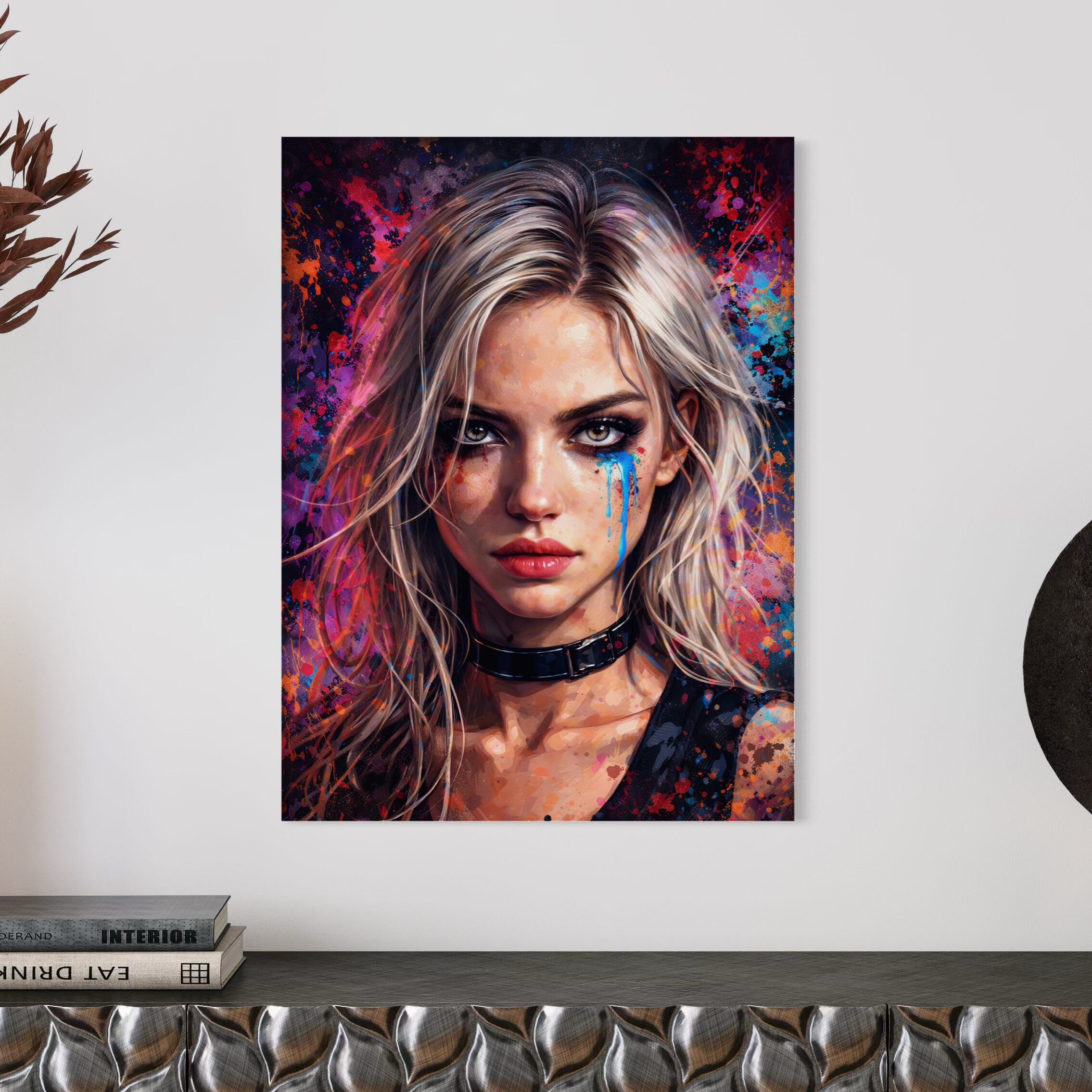 tableau portrait femme moderne art abstrait couleurs vibrantes décoration murale contemporaine émotion