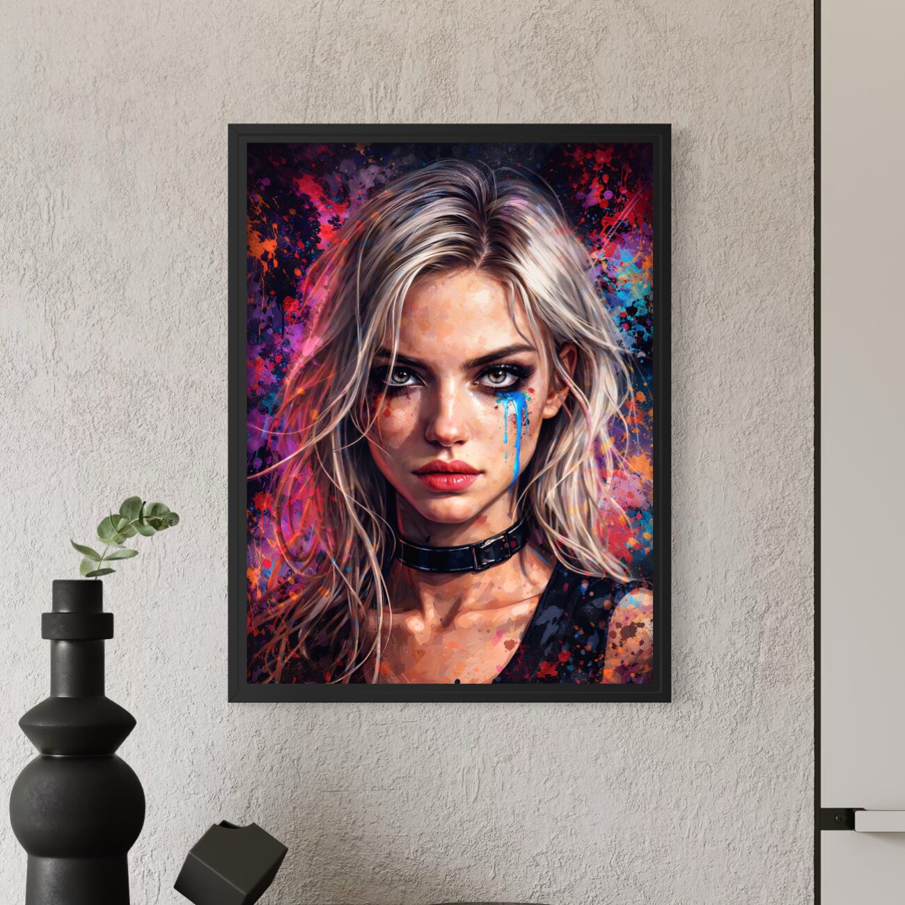 tableau portrait femme contemporain coloré décoration murale moderne cadre noir artistique