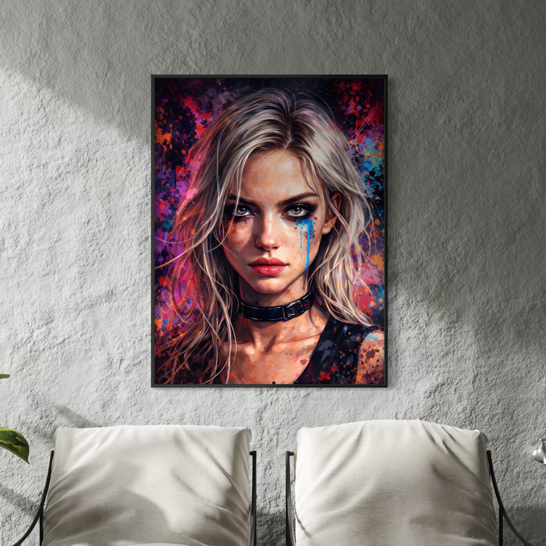 tableau portrait femme art contemporain couleurs abstraites décoration murale moderne expressive