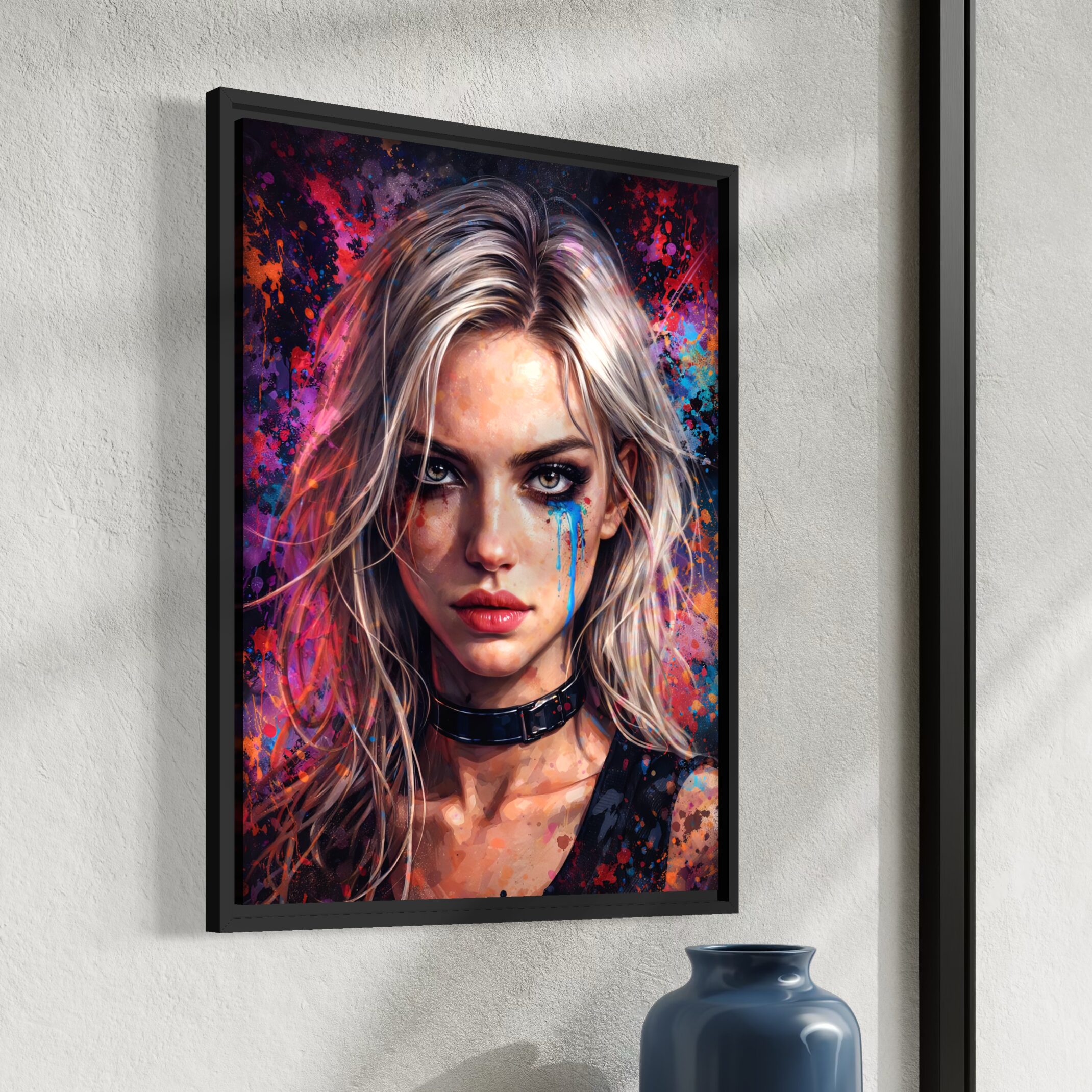 tableau portrait femme moderne coloré décoration murale artistique cadre noir contemporain