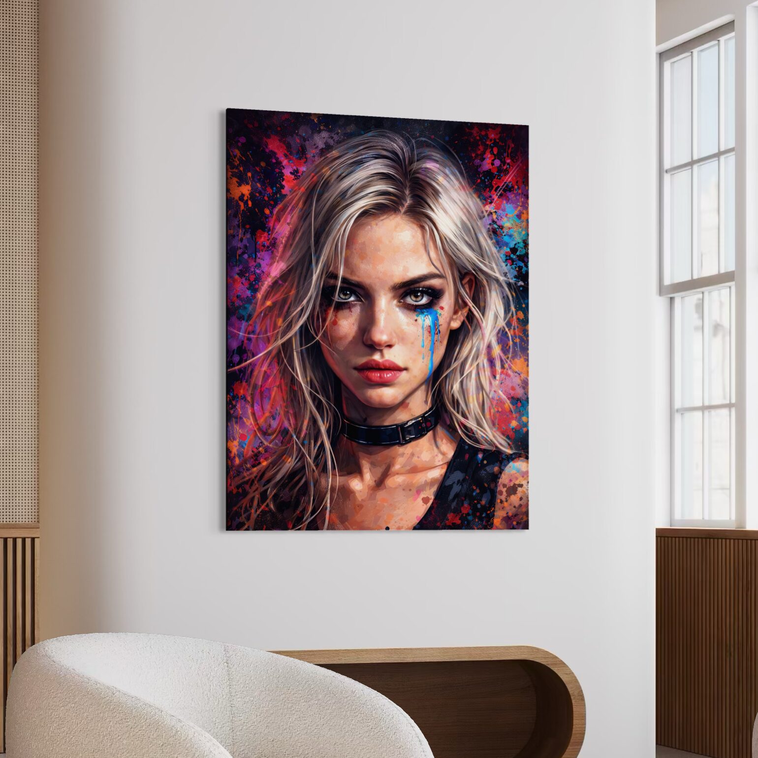 tableau portrait femme moderne coloré décoration murale artistique salon contemporain