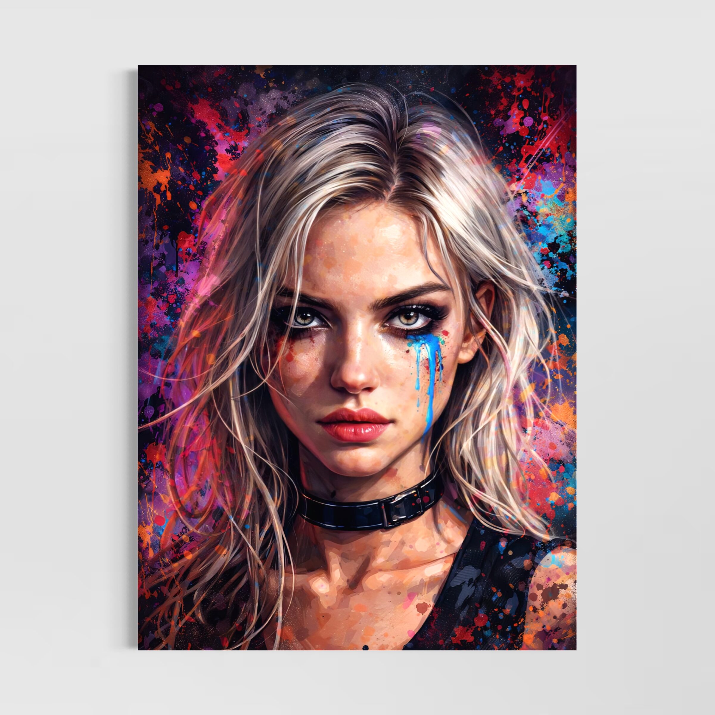 tableau portrait femme moderne art abstrait émotion couleurs vibrantes décoration murale contemporaine