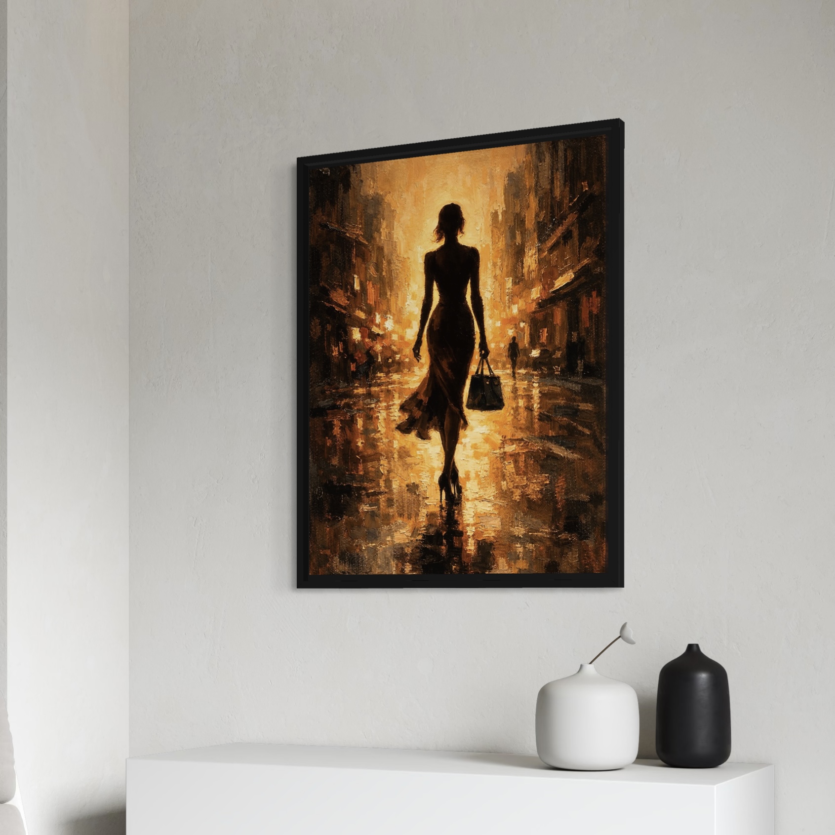 Tableau Femme Mirage – silhouette féminine et ambiance dorée tableau encadre femme mirage silhouette feminine ambiance doree decoration moderne elegante
